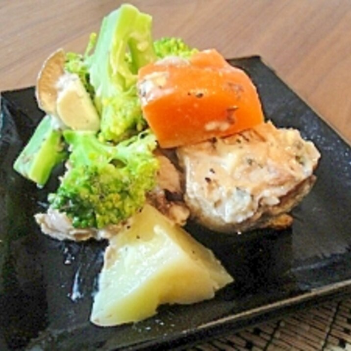 ルクエで簡単♪ ゴロゴロサバ缶温サラダ